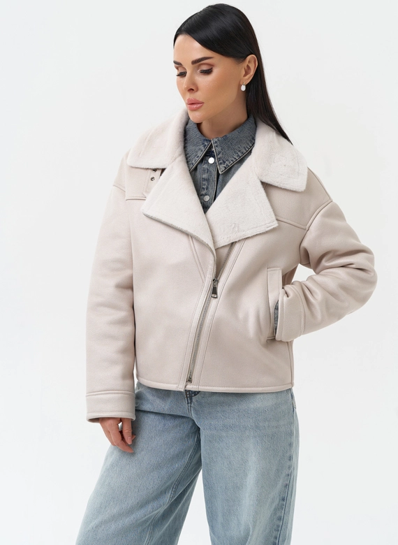 Короткая дубленка из эко замши