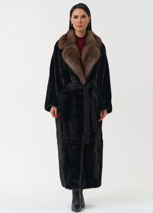 Норковая шуба с английским воротником из меха куницы модель № 30482 универмаг малина