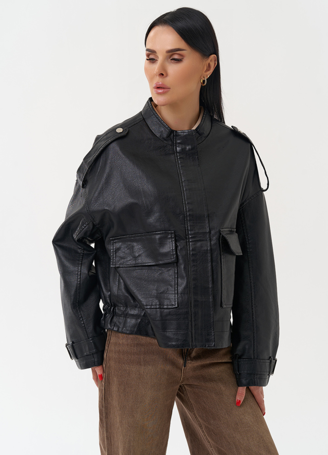 Женская куртка из эко кожи черного цвета модель № 30397 в кредит