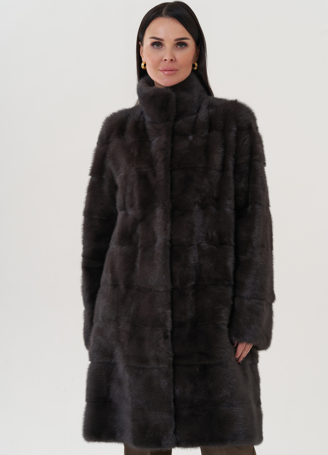 Шуба из норки с воротником стойка модель № 25916 меха малина