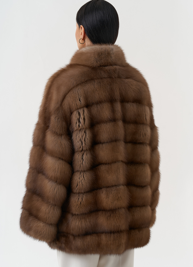 фото Шуба из куницы с воротником шаль модель № 30478