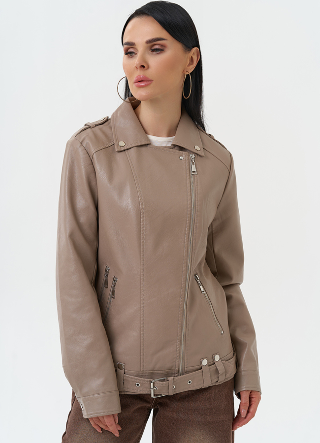 Куртка косуха из эко кожи бежевого цвета модель № 30380 универмаг малина