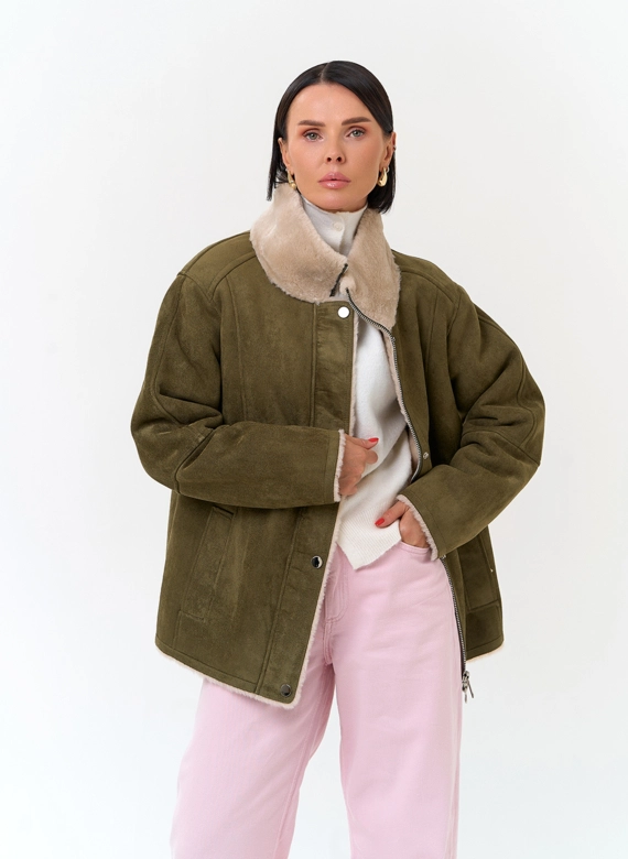 Женская дубленка из эко замши фото
