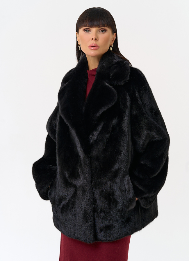Женская шуба из скандинавской норки с английским воротником модель № 31637 универмаг малина
