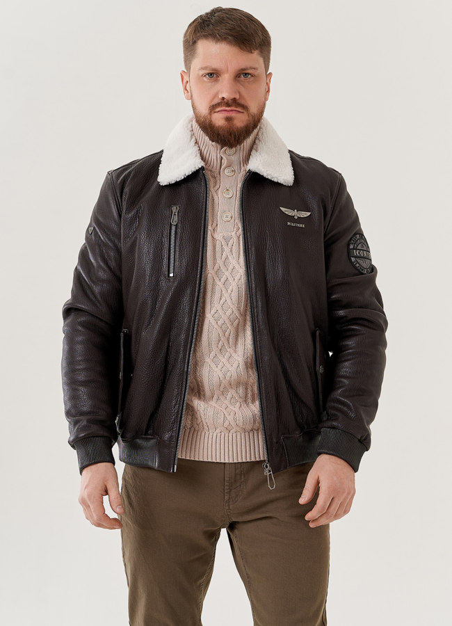 Мужская дубленка - пилот  модель № 79297 меха малина