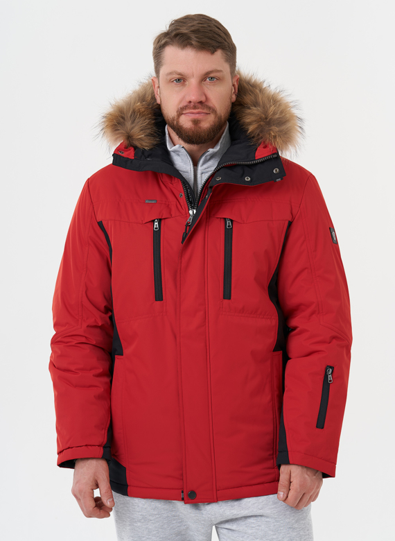 Яркая куртка с капюшоном из меха енота