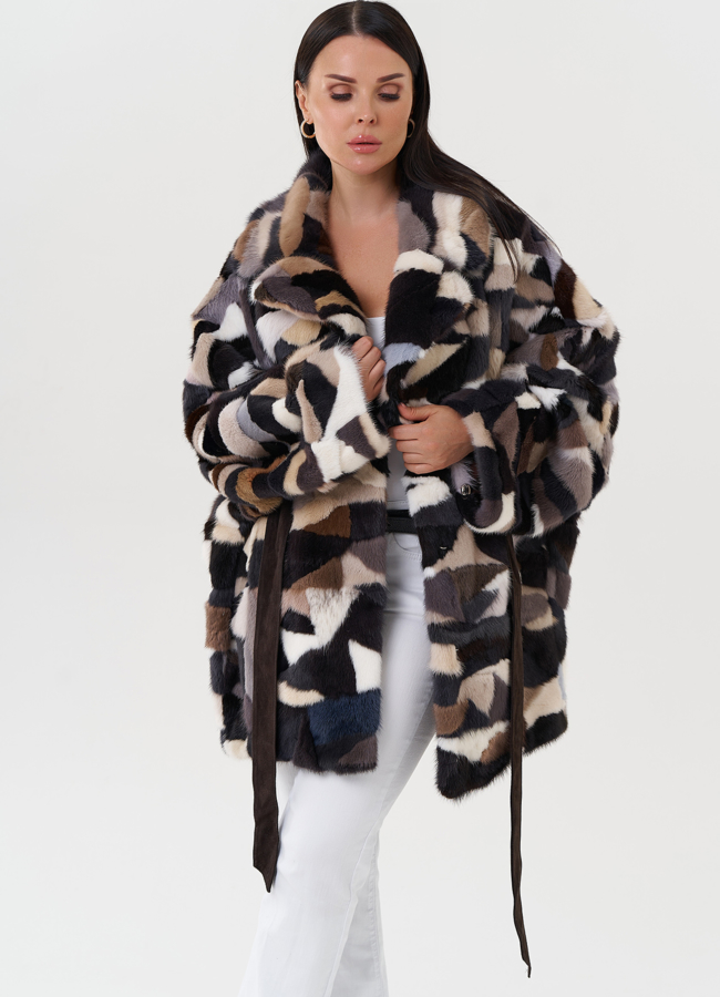 Шуба из меха норки с английским воротником модель № 27628 в рассрочку