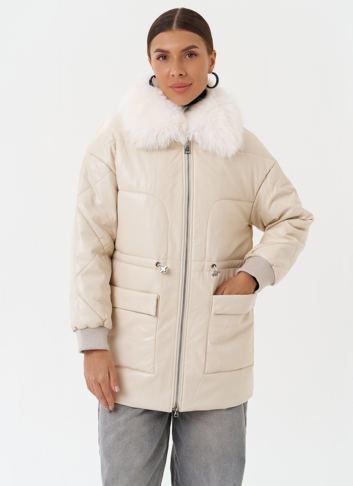 Пуховик из эко кожи с мехом песца Пуховик из эко кожи с мехом песца