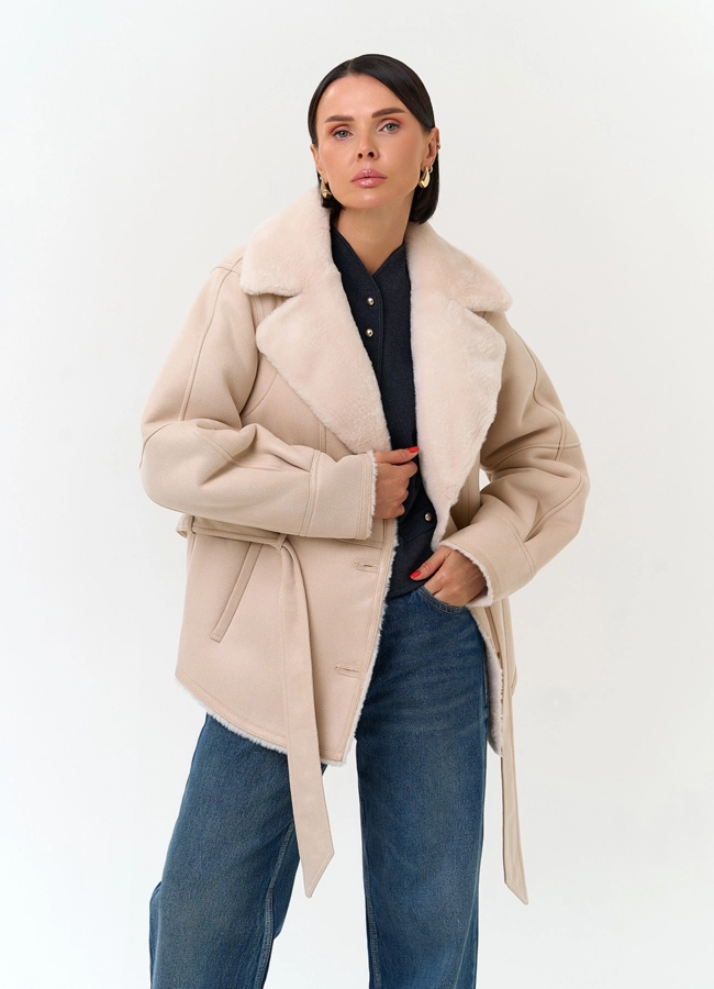 Женская дубленка из эко замши модель № 33886 универмаг малина
