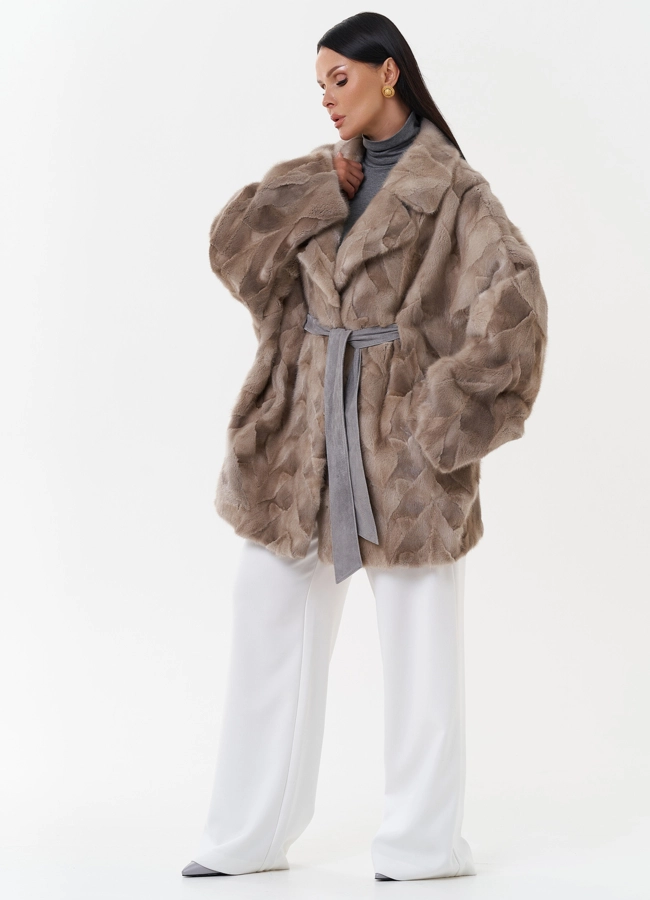 Шуба из меха скандинавской норки с поясом модель № 27626 в кредит