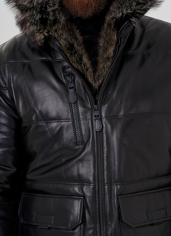 Пуховик мужской из натуральной кожи модель № 79171 в рассрочку