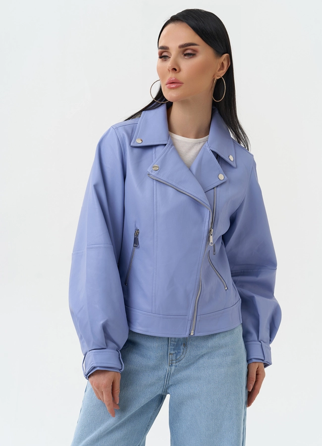Куртка косуха из эко кожи голубого цвета модель № 30307 универмаг малина