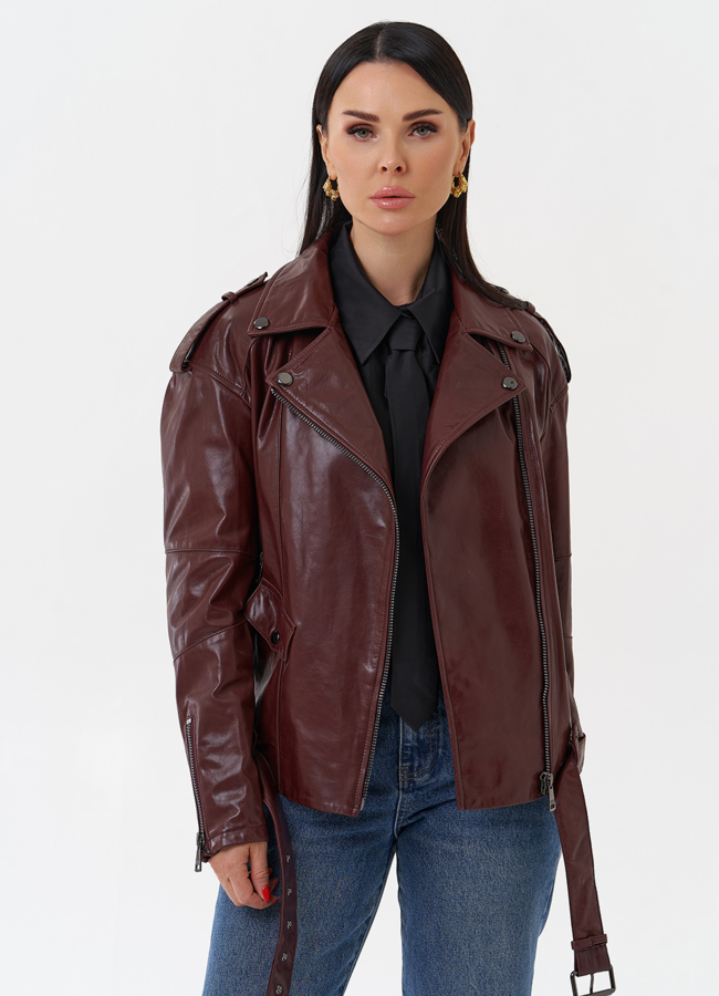 Женская косуха бордового цвета модель № 77877 универмаг малина