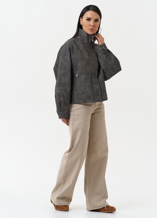 Куртка бомбер из эко кожи с воротником стойкой модель № 30337 универмаг малина