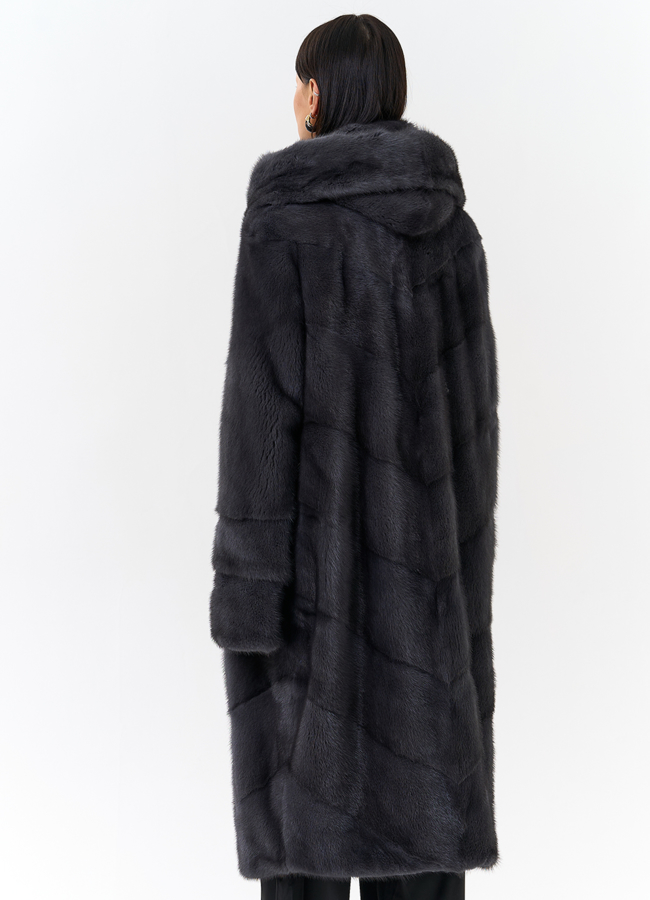 Длинная норковая шуба в сером цвете модель № 25039 в рассрочку