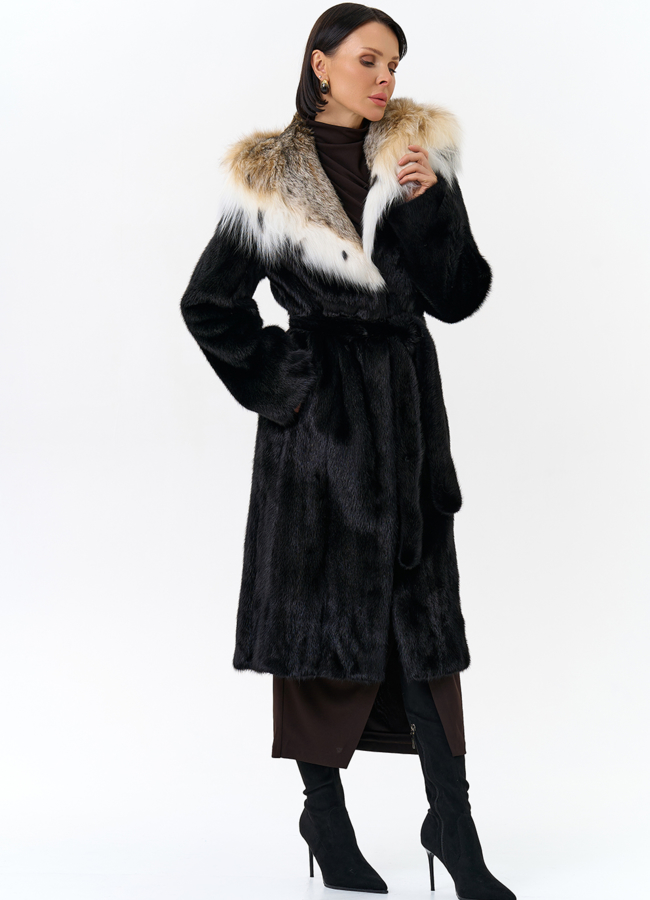Норковая шуба с рысью в черном цвете модель № 25002 универмаг малина