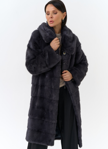 Норковая шуба в цвете графит с капюшоном Норковая шуба в цвете графит с капюшоном