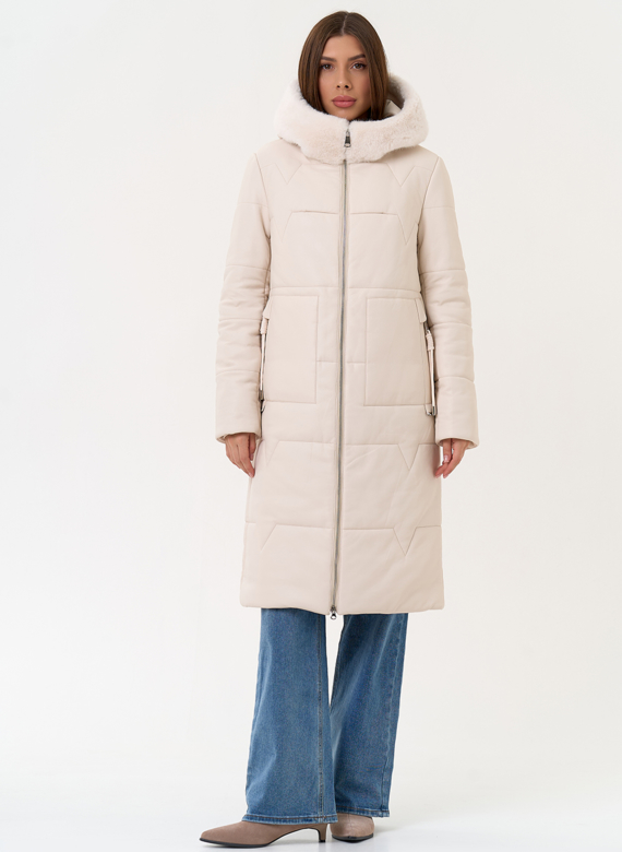 Женское пальто из эко кожи с капюшоном