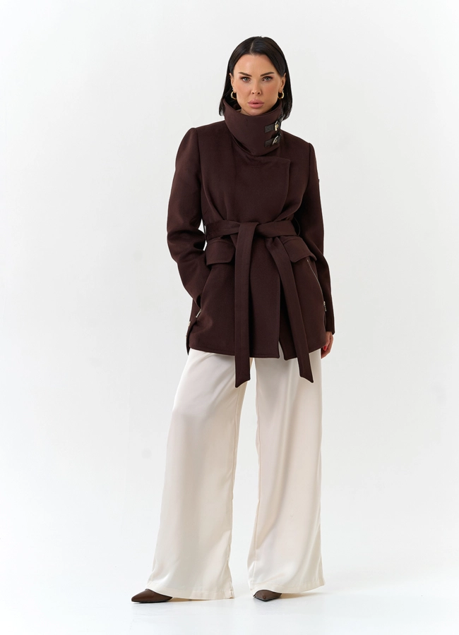 Женское укороченное пальто с воротником стойкой модель № 32553 универмаг малина