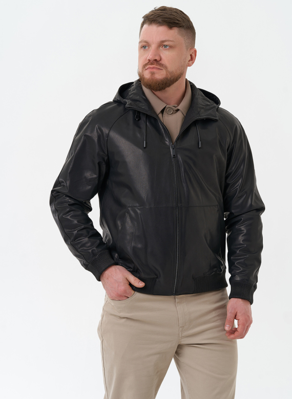 Мужская куртка из натуральной кожи с капюшоном