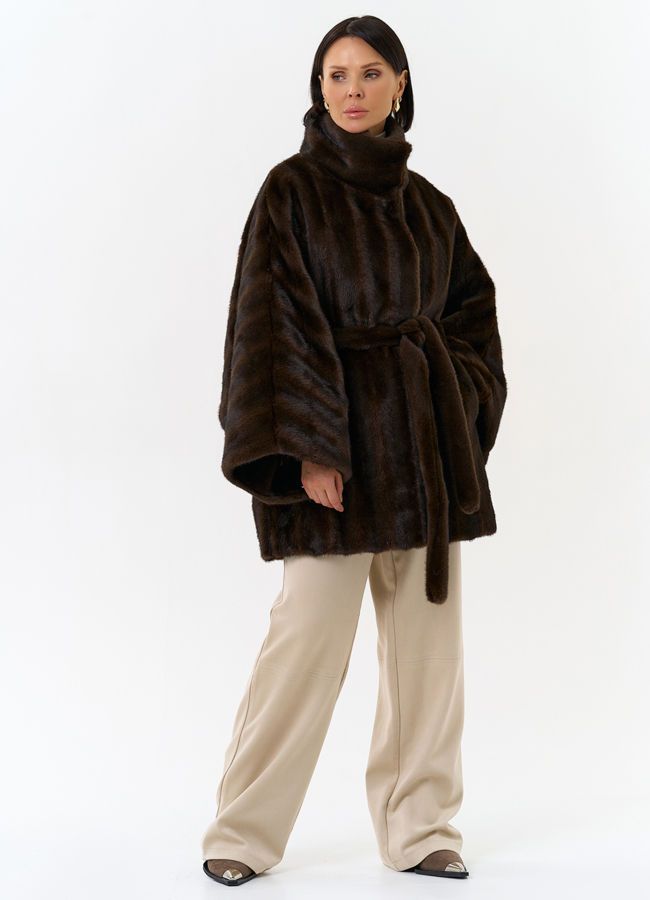фото Женская шуба из эко меха с воротником стойкой модель № 31980