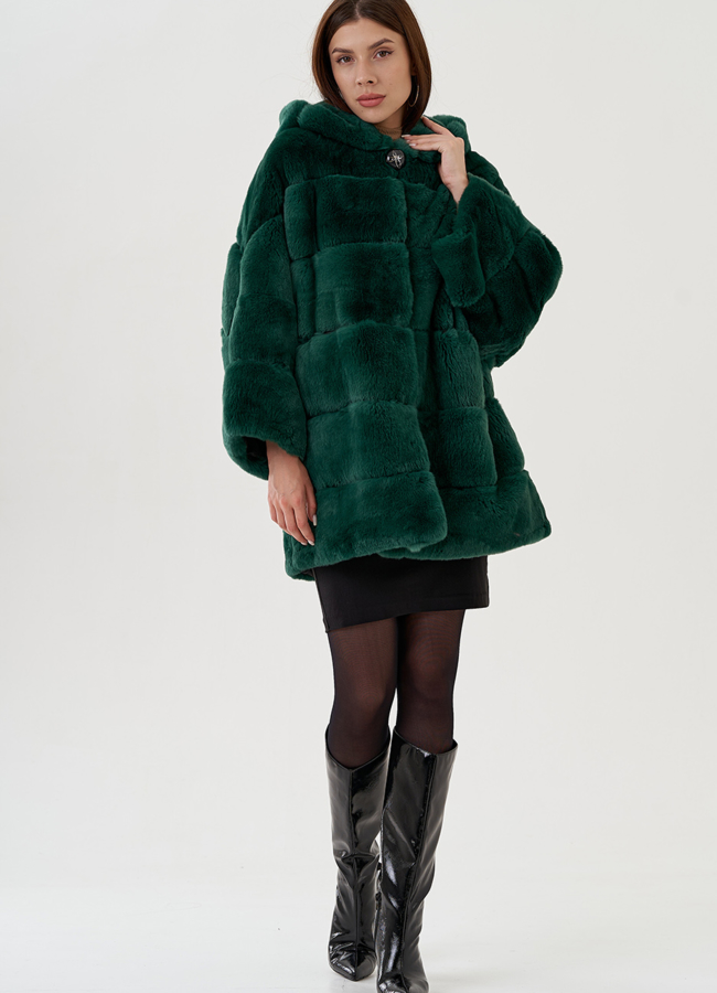 фото Шуба из меха кролика с капюшоном модель № 81853