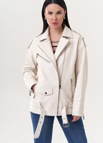 Светлая куртка "косуха" из натуральной кожи