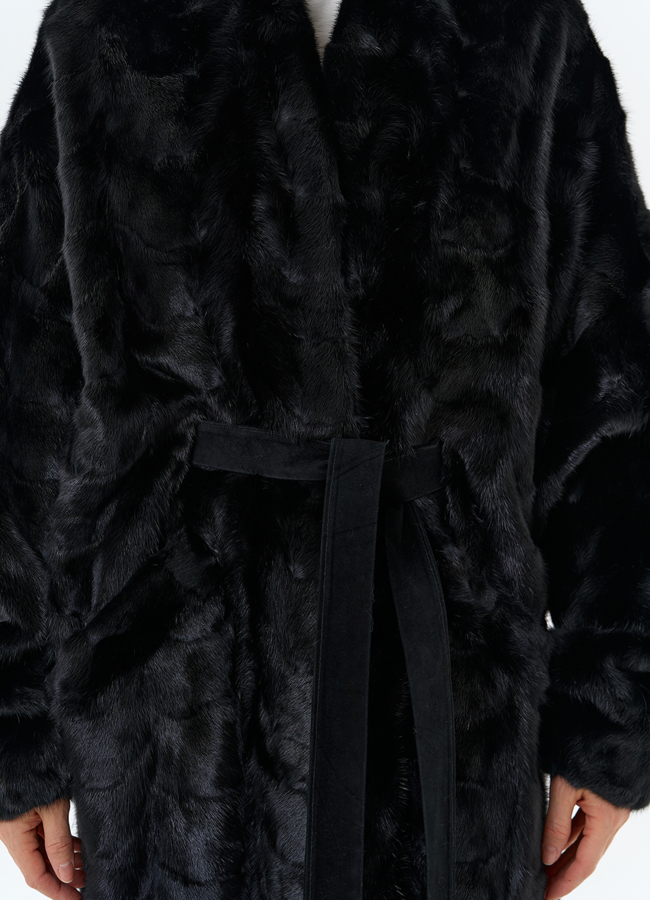 Шуба из меха норки с поясом модель № 31183 универмаг малина